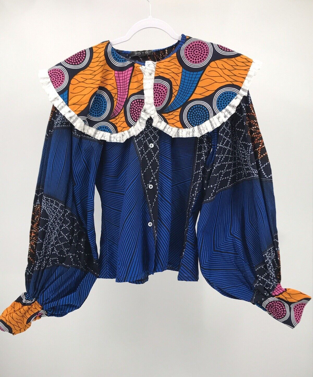 SGTC Wide Collar Prairie Style Balloon Sleeve Cape Top African Print